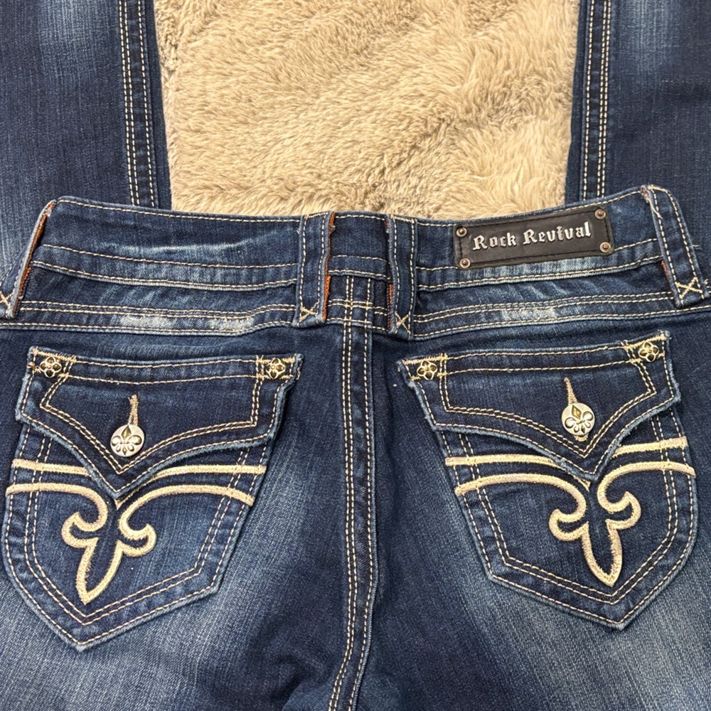 Rock Revival (Gwen Cut) Blue Women's Boot Cut Jeans with Cream Accents